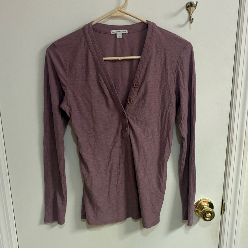 James Perse Mauve Long Sleeve Henley in Sz 1 -equivalent to a small - Picture 3 of 11